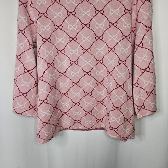 Shop The Mint Just A Feeling Pink Bow Print Mock Neck Sweater Large - Picture 3 of 6